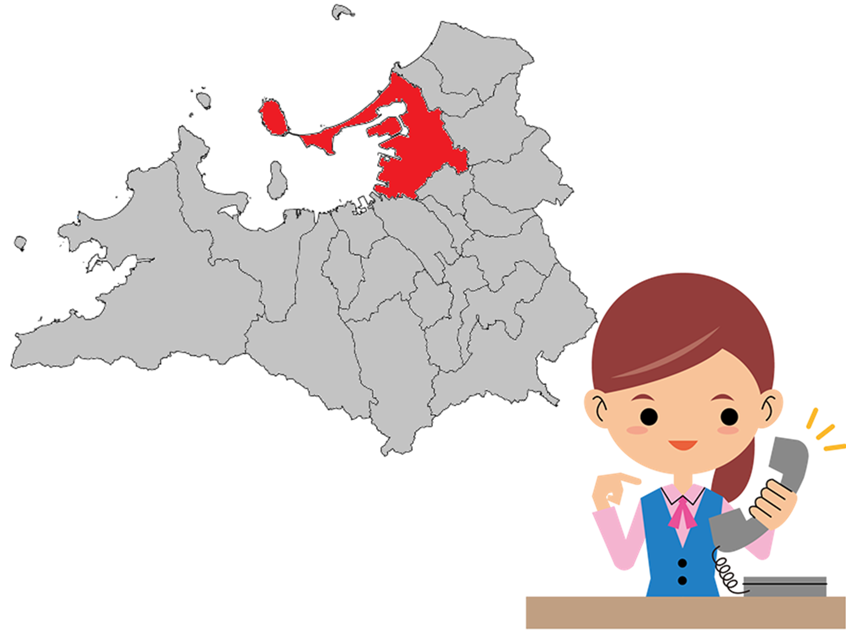 福岡市東区の地図のイラスト